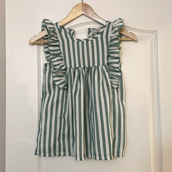 White & Green Stripe Ruffle Babydoll Tank & Green Shorts - Picture 4 of 9
